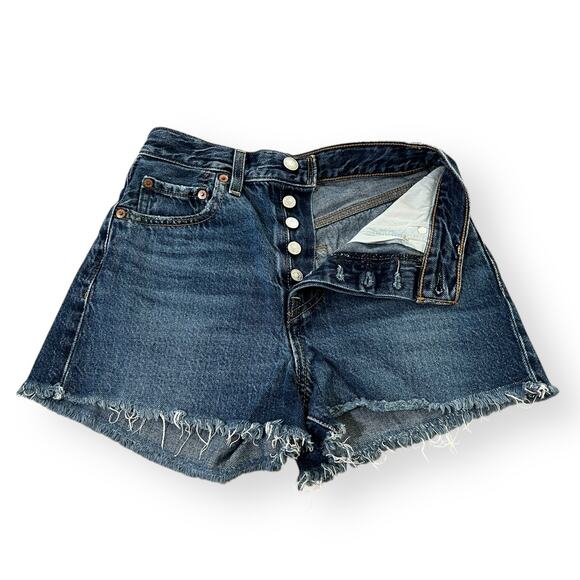 Levi's Premium RIBCAGE Shorts Blue Button-Fly Frayed Hem Womens Size 25 - Picture 5 of 9